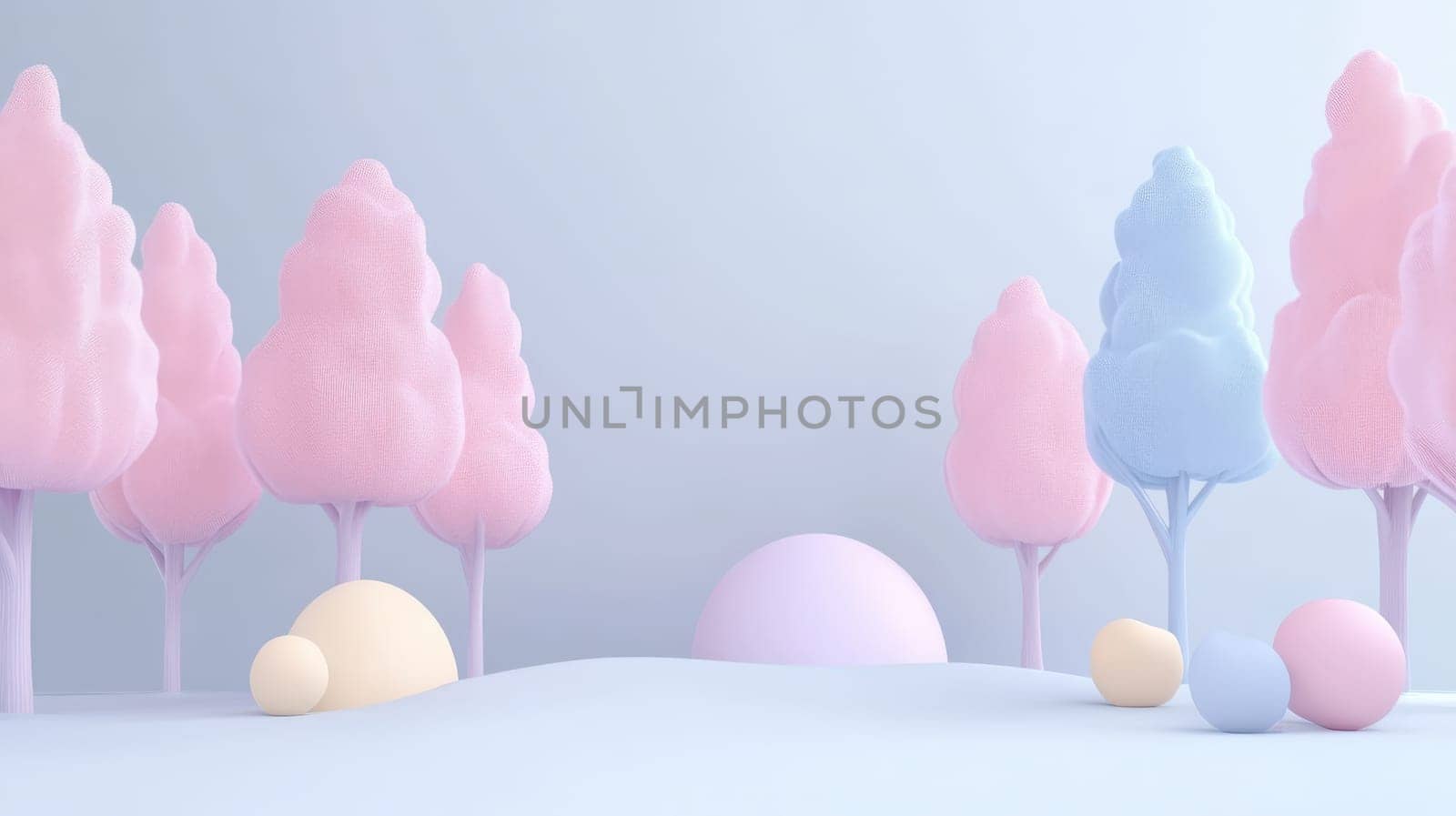 Simple 3D scene with pastel trees