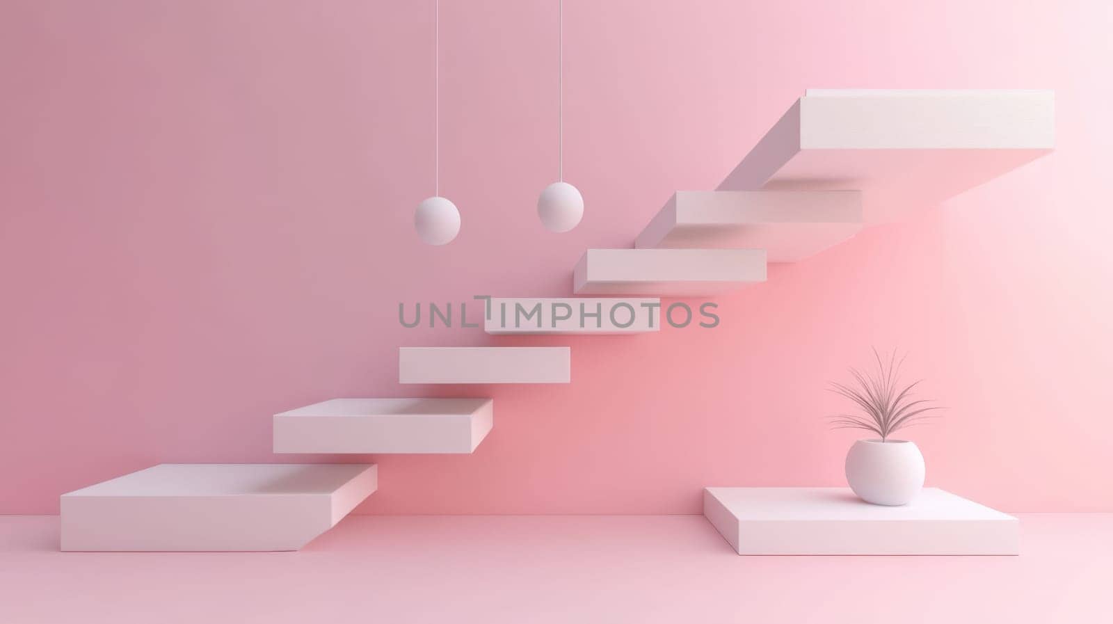 Floating 3D abstract staircase in a pastel