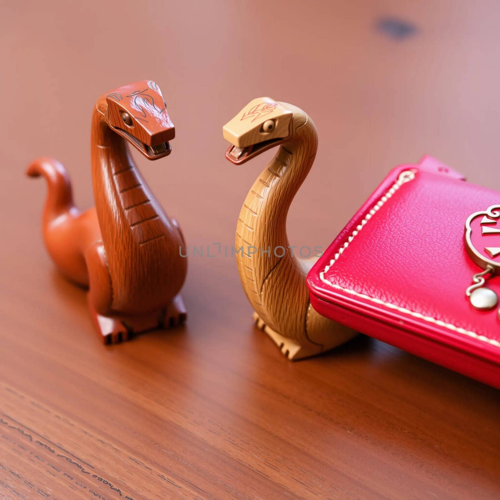 two wooden snakes horoscope chinese new year holiday wallet wealth. High quality photo