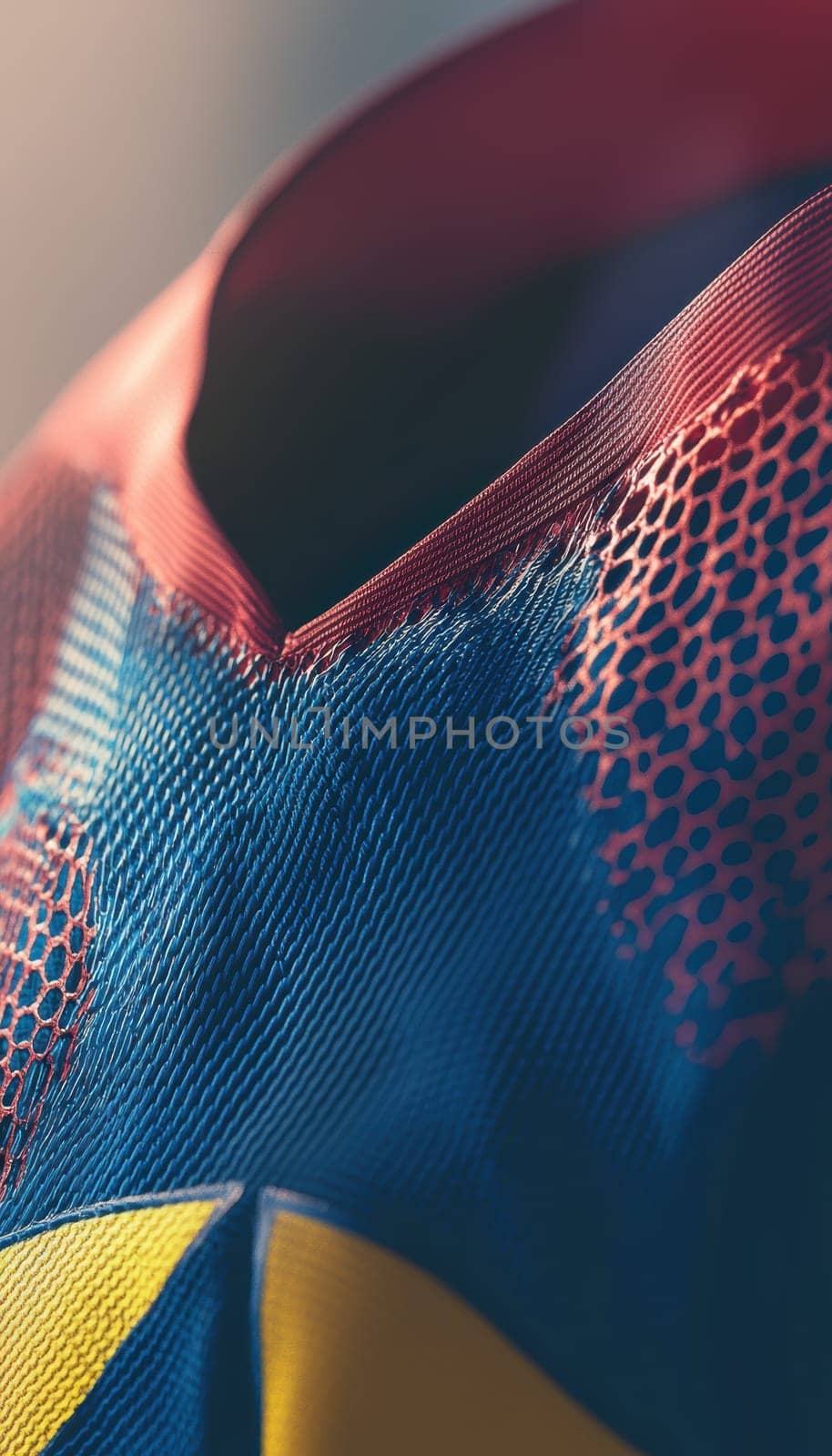 Sports jersey showcasing vibrant colors, detailed stitching, and prominent logo placement. the softly blurred background emphasizes the jersey's texture and craftsmanship, suitable for design, print, and sports branding purposes.
