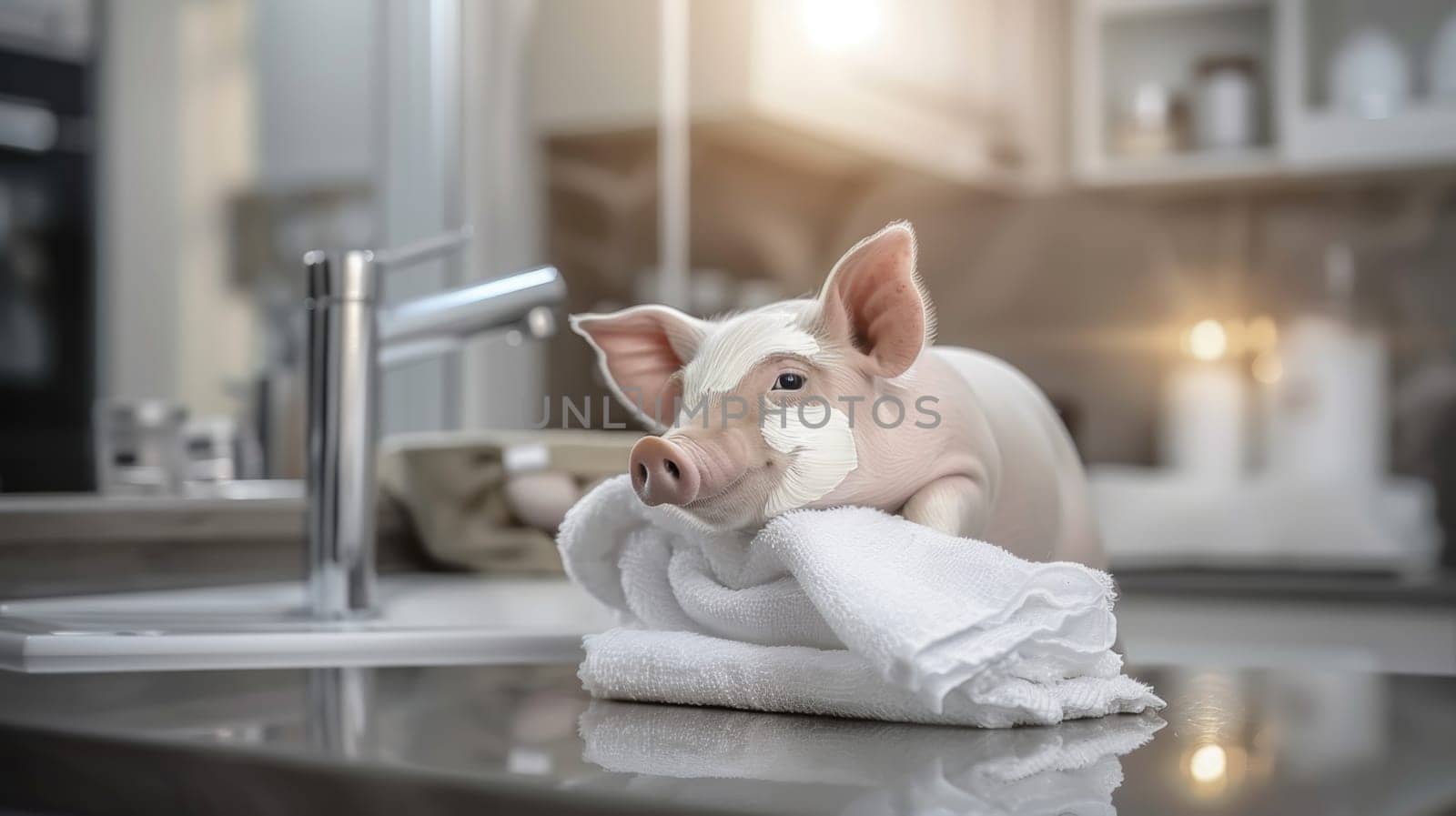 Pig celebration delightful scene for National Pig Day on March 1st in United States, featuring adorable pig enjoying a relaxing spa treatment, symbolizing care, charm, and the joy of honoring pigs
