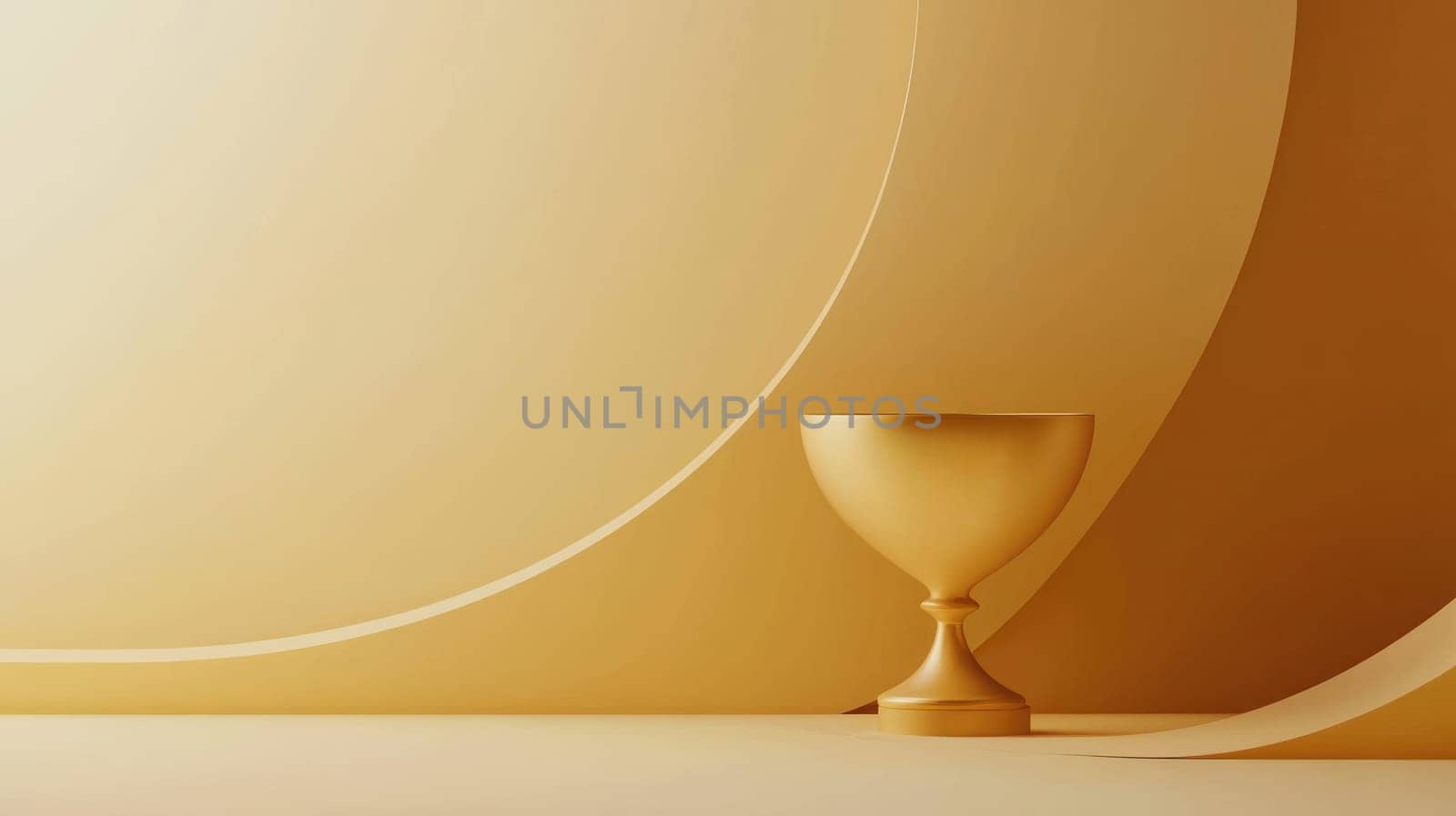 A golden trophy symbolizes achievement against warm, abstract background. smooth curves and hues evoke sense of success and celebration