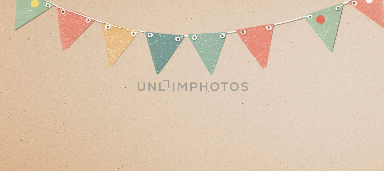 Kraft paper background enhanced with hand-drawn banners, offering a warm, homemade feel ideal for a casual birthday greeting card. the design provides a blank space for personalized messages, creating a welcoming, artistic touch.
