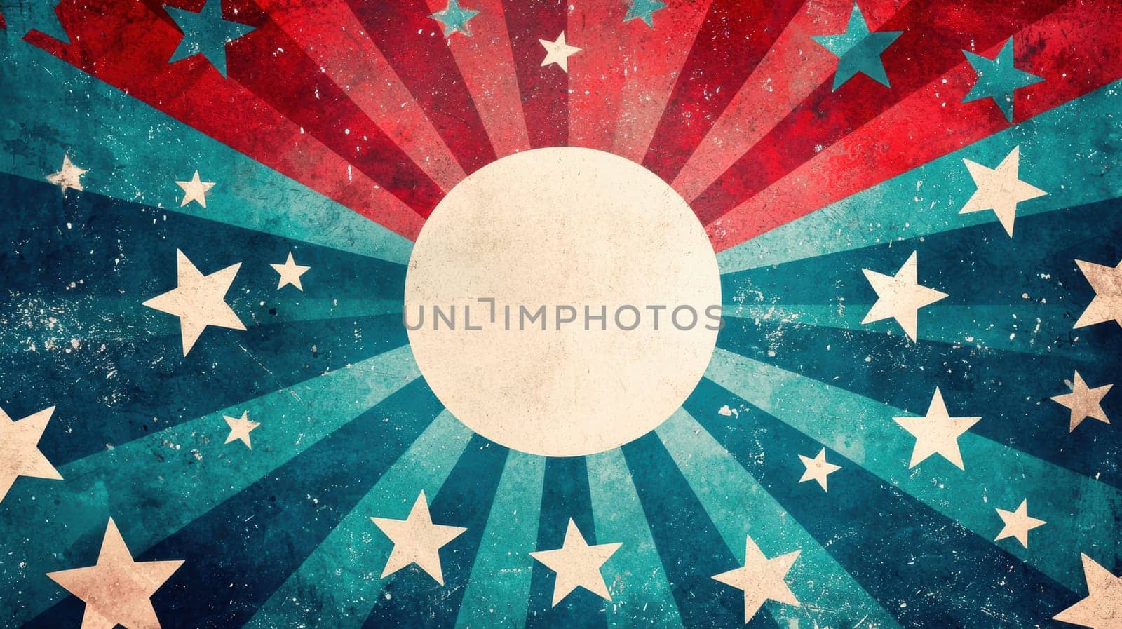 Greeting card template designed for military appreciation, featuring a bold red, white, and blue color scheme with starburst elements. the central space allows for a personal thank you message, making it ideal for honoring military service.
