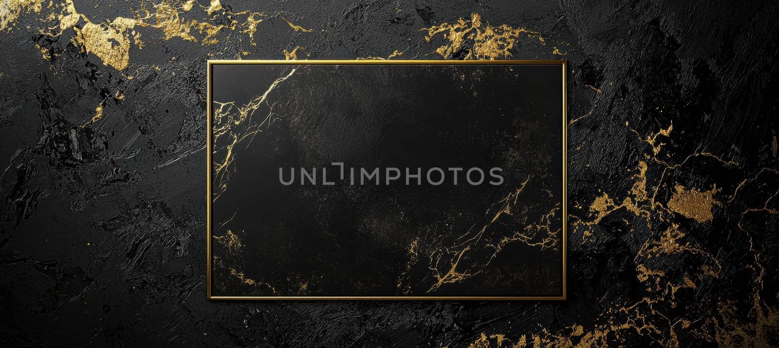 Luxurious email signature design features a sophisticated black and gold color scheme ideal for art gallery curators. the profile picture is set within a rectangular frame with an elegant gold border, enhancing professional aesthetics.