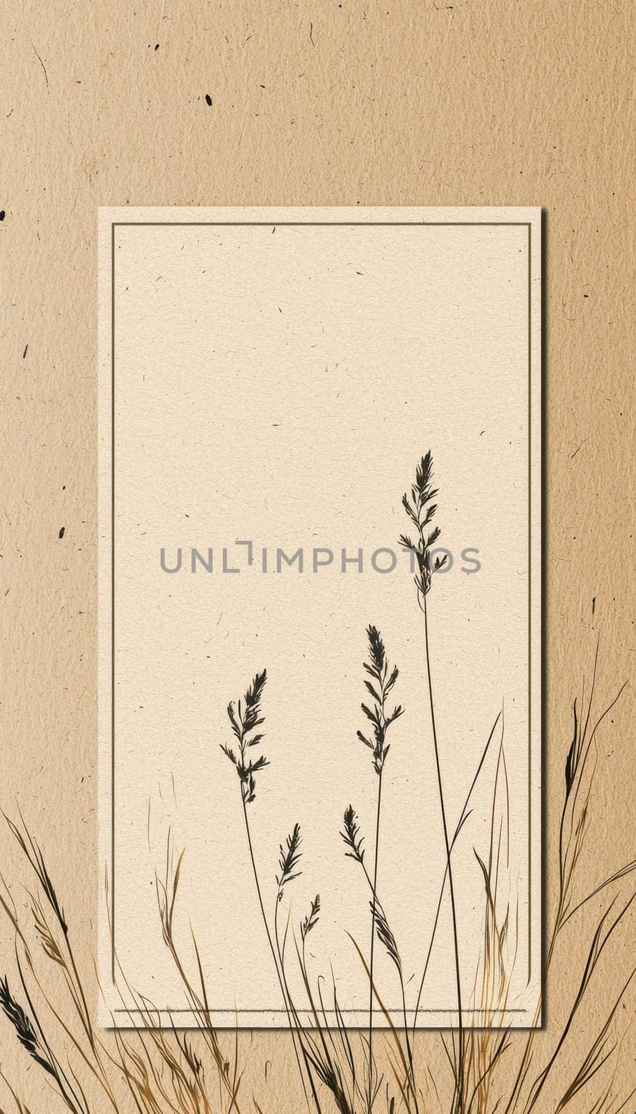 Eco-friendly greeting card template featuring a kraft paper texture background and minimalist plant illustrations. a blank center area offers space for personalized notes, making it ideal for sustainable brand messaging and card designs.