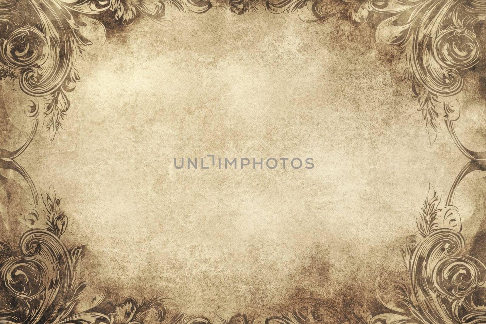 Vintage-inspired greeting card template featuring ornate borders in muted sepia tones. central blank area provides space for personalized text. offers a timeless, nostalgic aesthetic suitable for various print designs and special occasions.