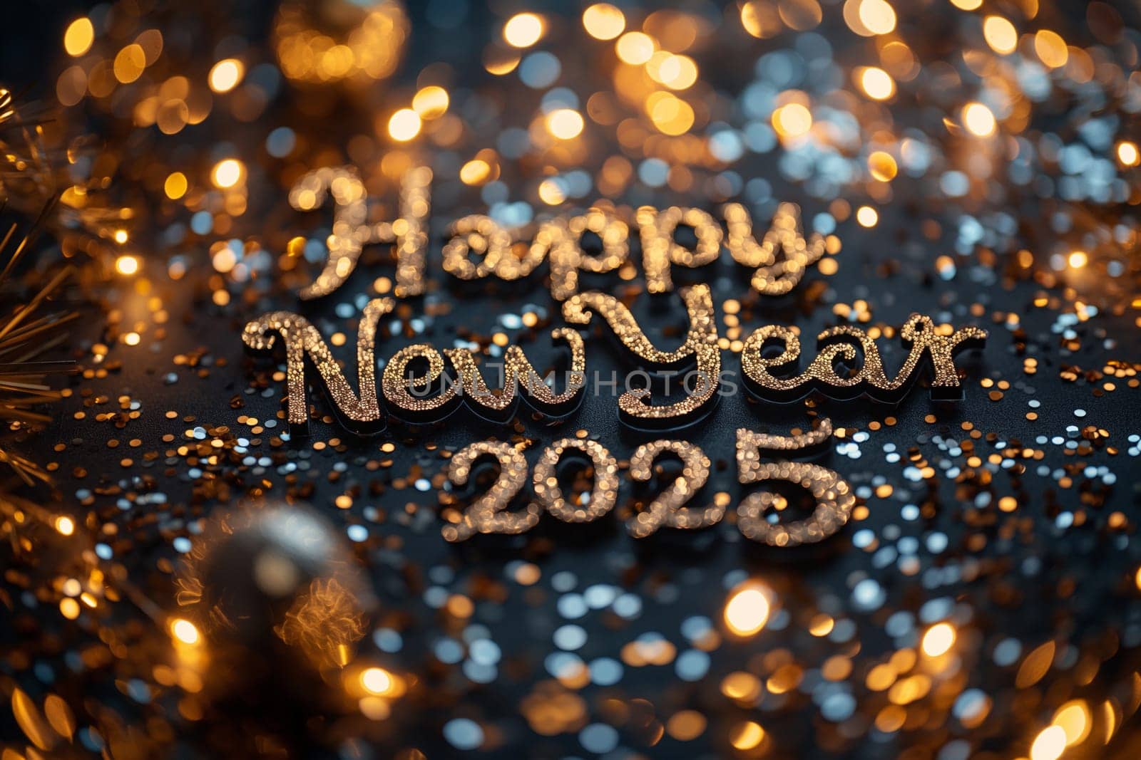 Sparkling decorations announce the arrival of New Year 2025, filled with joy and vibrant festive energy.