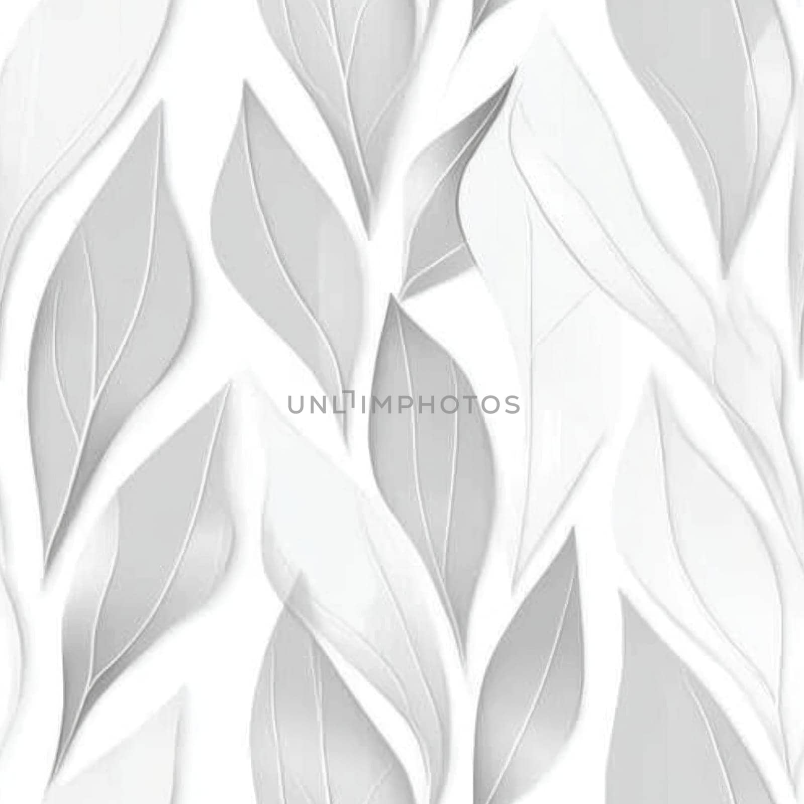White and gray leaves are overlapping, creating a seamless, elegant, and natural pattern