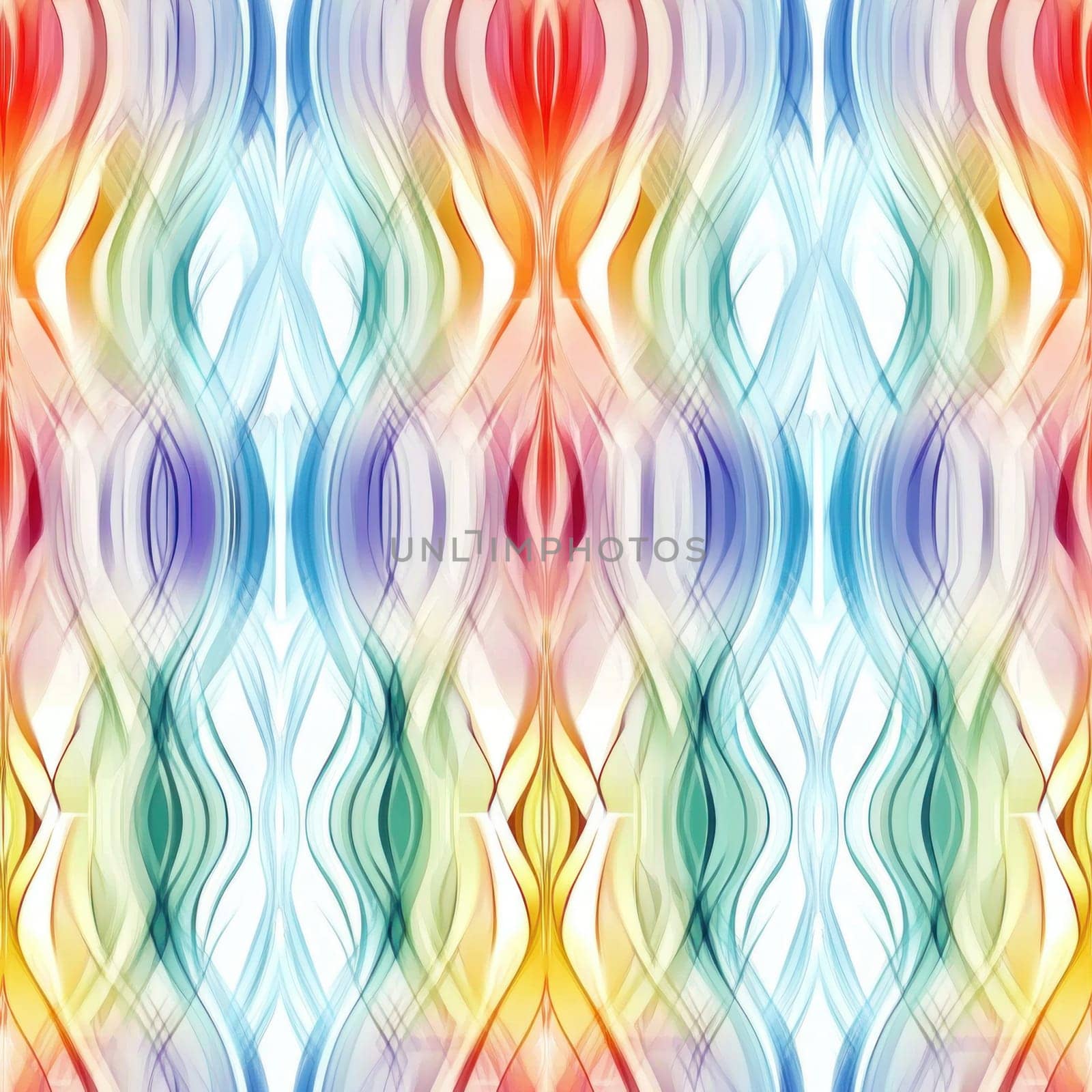 Intertwined wavy stripes in vibrant rainbow colors form a seamless abstract pattern, ideal for backgrounds and decorative designs