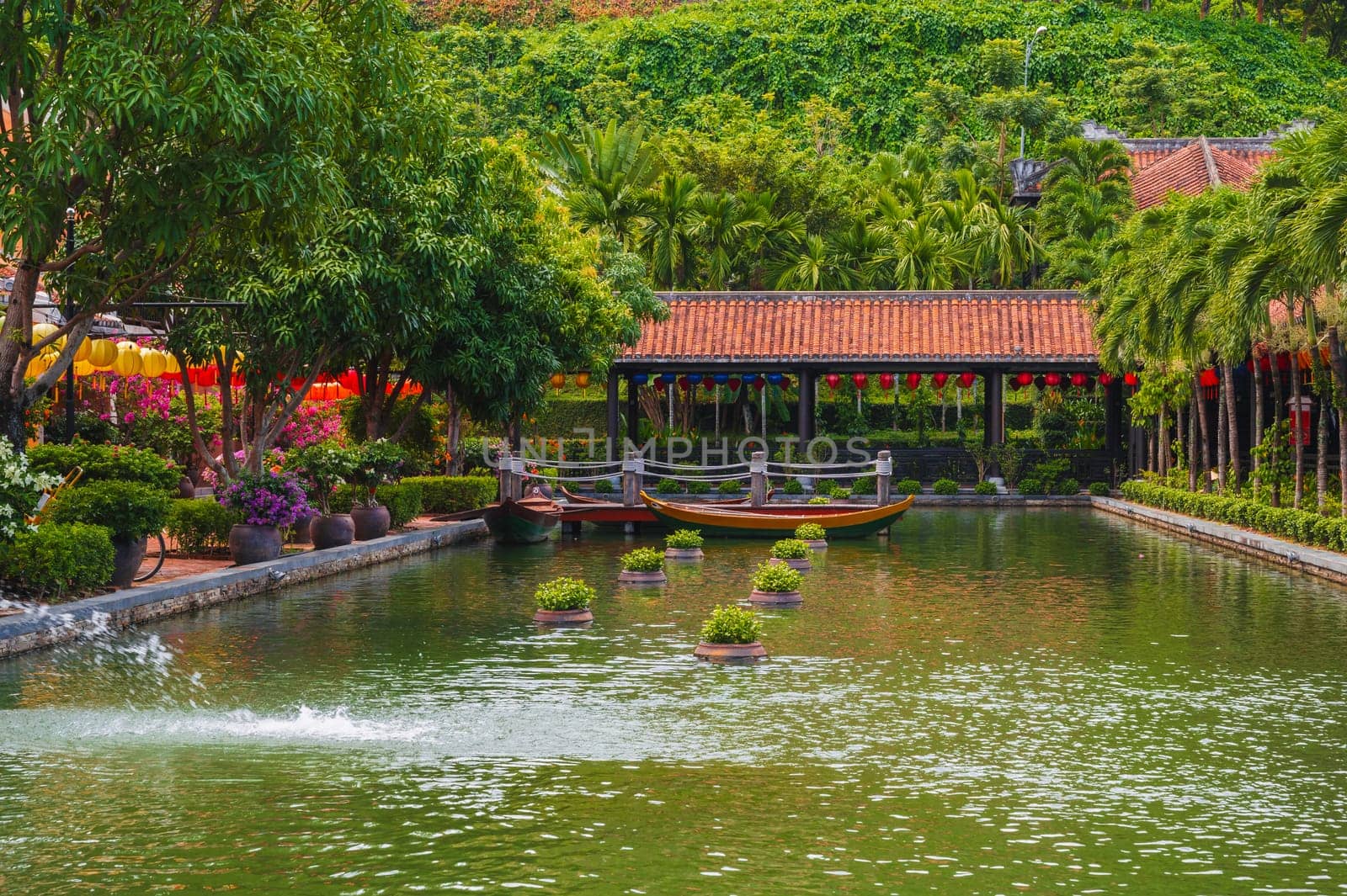 Traditional covered bridge at Ba Na Hills near Da Nang, Vietnam.