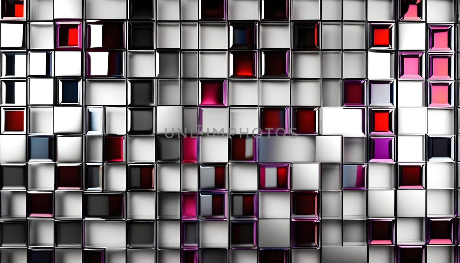 Abstract shapes made of reflective glass, floating on a clean white background, creating a modern and minimalistic aesthetic.