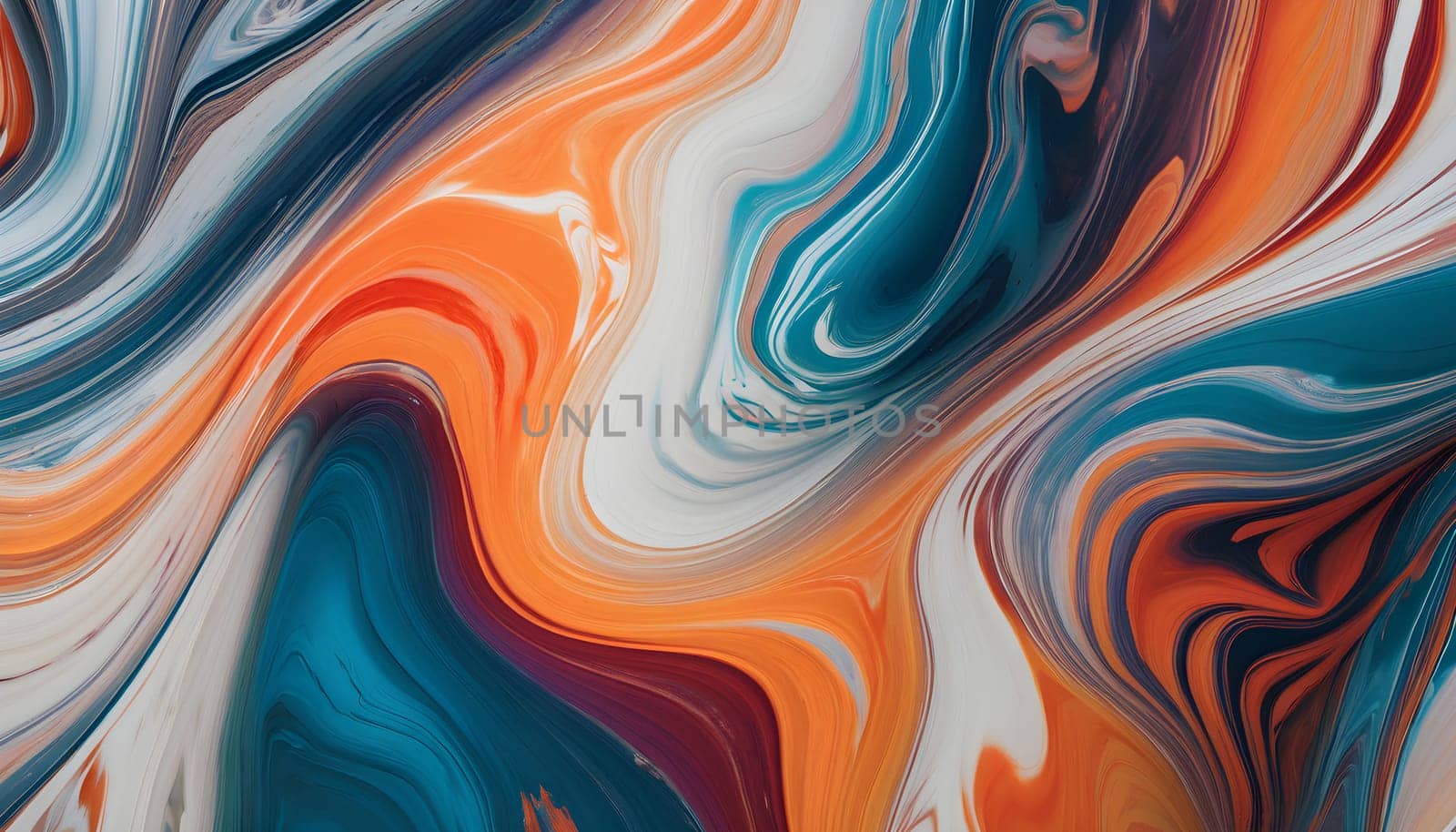 A vibrant abstract design featuring swirling paint patterns, resembling a marble texture, showcasing dynamic motion and striking color contrasts.