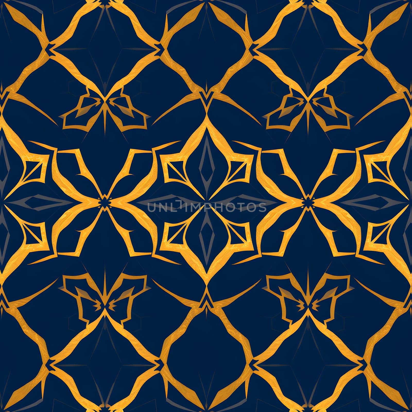 A seamless geometric pattern in luxurious gold and navy blue hues, offering an elegant and sophisticated design aesthetic.