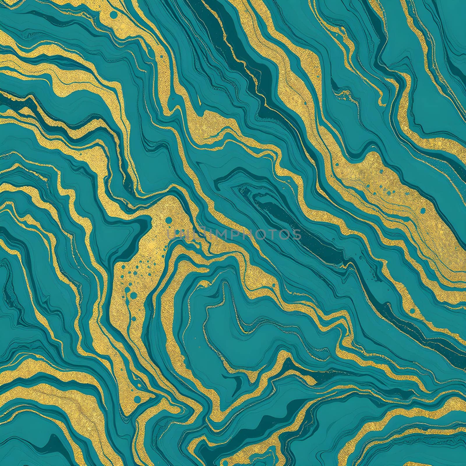 Sophisticated abstract liquid marble textures in teal and gold, blending fluid patterns for a luxurious and elegant design aesthetic.