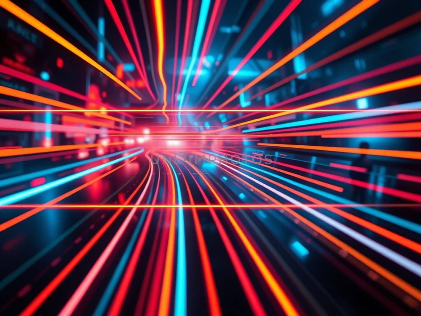A high-tech abstract background featuring vibrant neon lines creating a futuristic and dynamic visual effect.