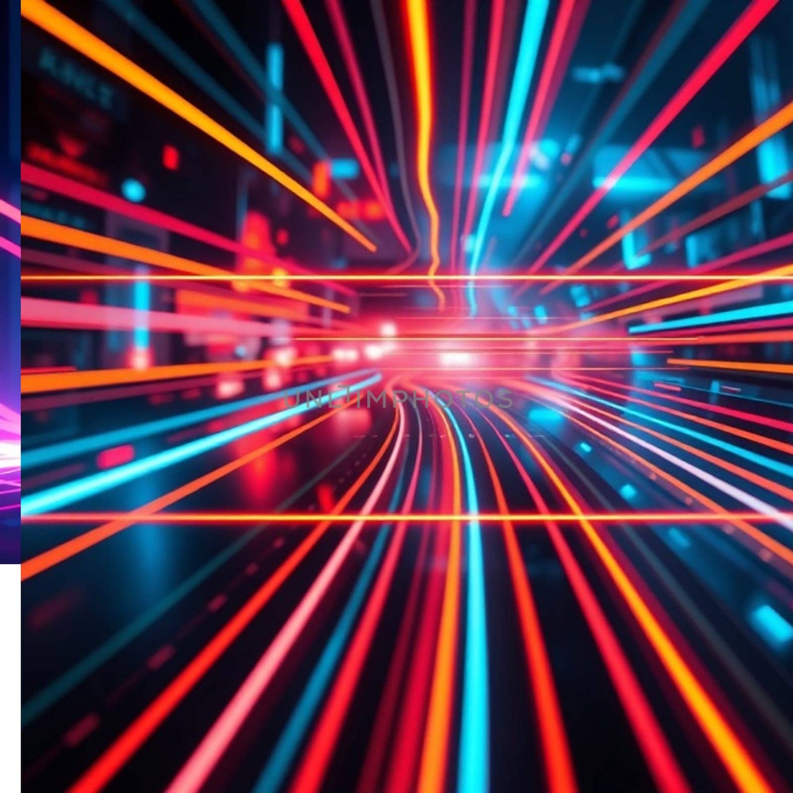 A high-tech abstract background featuring vibrant neon lines creating a futuristic and dynamic visual effect.