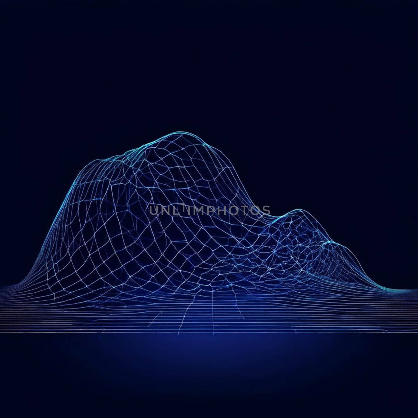 A dynamic wave of intersecting wireframe lines creating a sense of movement, flow, and structure.