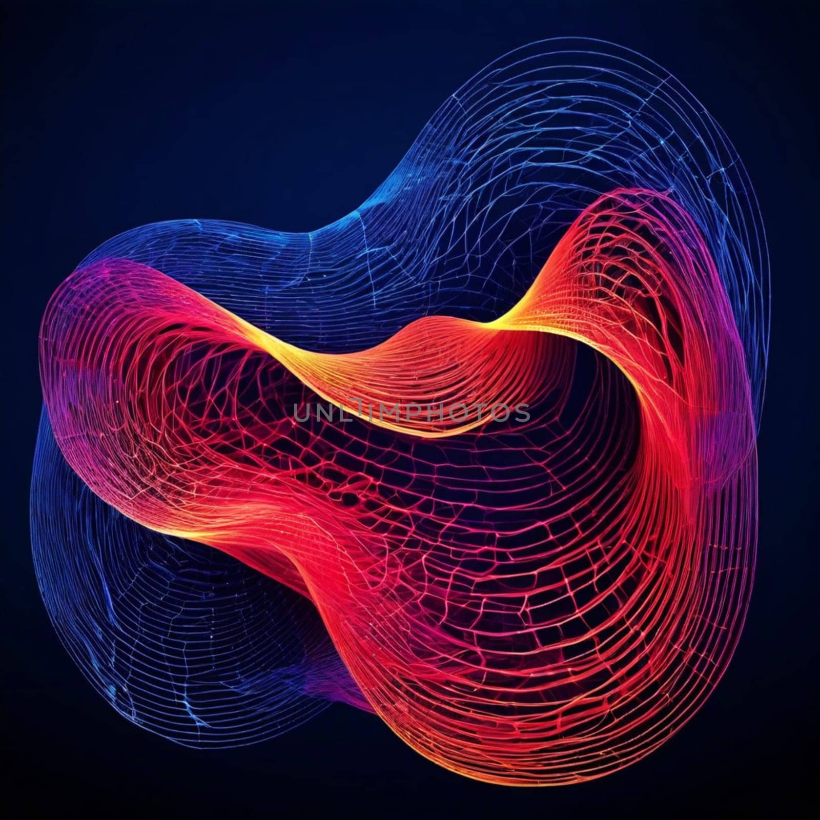 A dynamic wave of intersecting wireframe lines creating a sense of movement, flow, and structure.