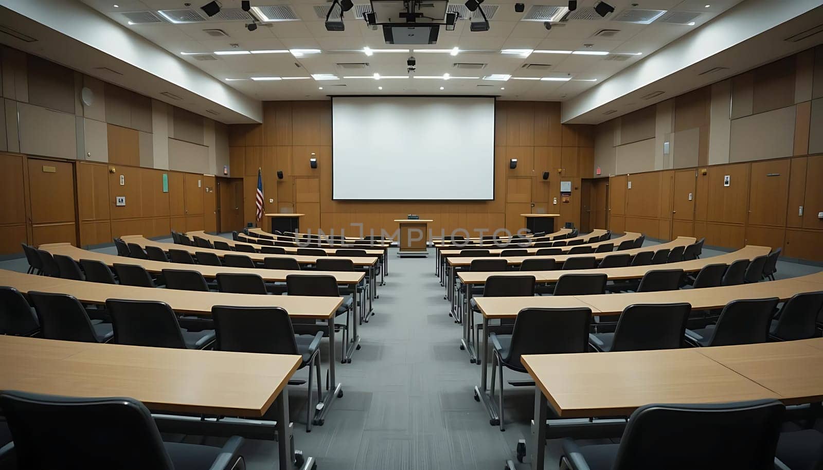 Empty chairs echo silence in the muted lecture hall. Fluorescent lights cast a sterile glow over untouched desks, awaiting the bustle of knowledge and life. A sense of anticipation lingers, like a held breath before the storm of academia rushes in.