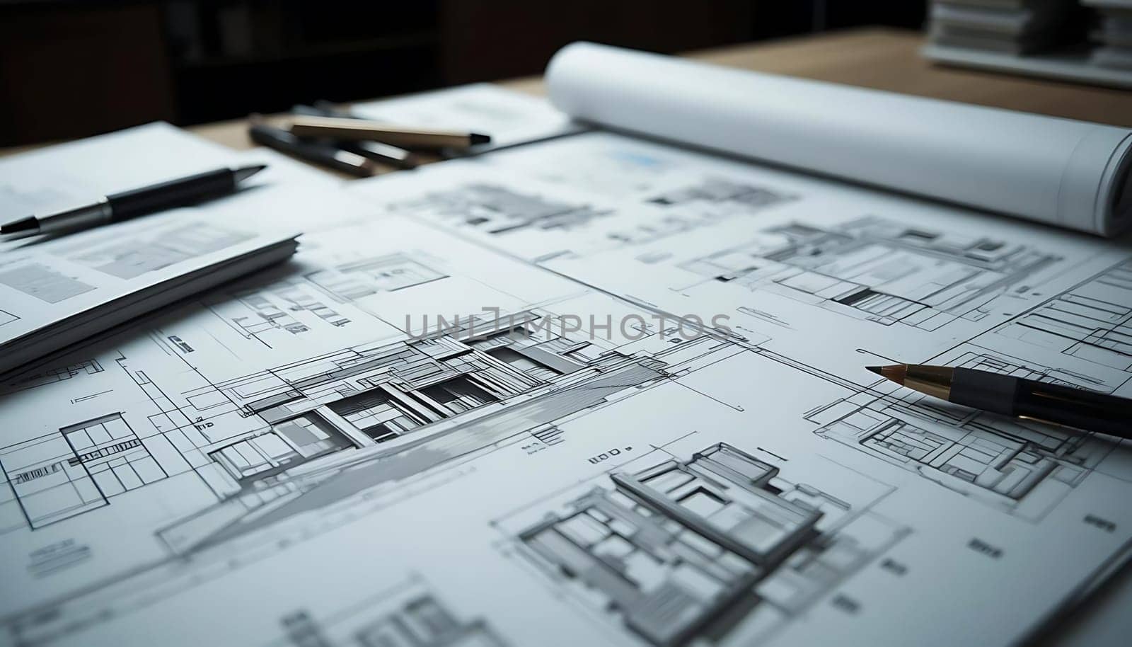 Drafted dreams sprawl across worn parchment, whispering of future homes. Pencils linger, poised to etch new lines, while sunlight caresses each precise mark. Hope and anticipation fill the air, as visions come alive, one line at a time.