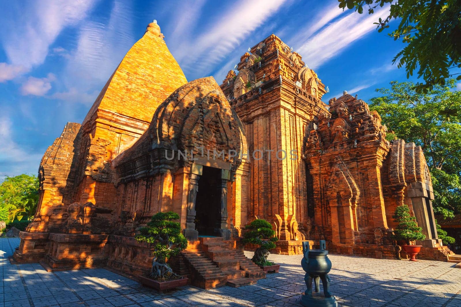 Po Nagar Cham Towers in Nha Trang in Vietnam. Famous tourist landmark with heritage ancient ruins of the Cham temple