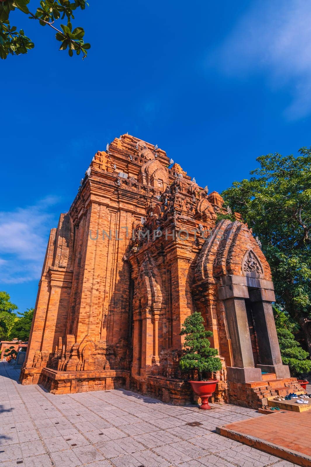 Po Nagar Cham Towers in Nha Trang in Vietnam. Famous tourist landmark with heritage ancient ruins of the Cham temple