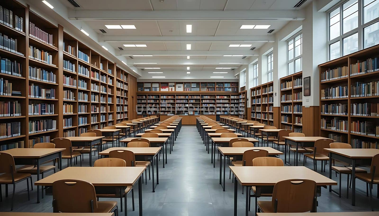 Rows of seats await, bathed in quiet anticipation. Books whisper tales from shelves, as if echoing silent dreams. The room breathes with the hush of untold stories, inviting solitude's embrace.