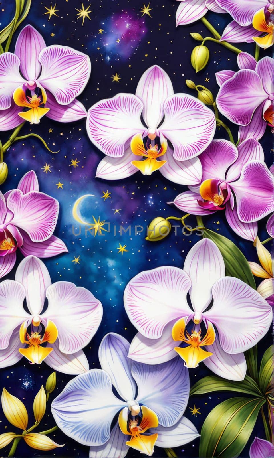 Stunning abstract orchid, bright colors, artistic floral pattern, ideal for creative design projects, bold nature themes, vivid backgrounds, or elegant decor accents