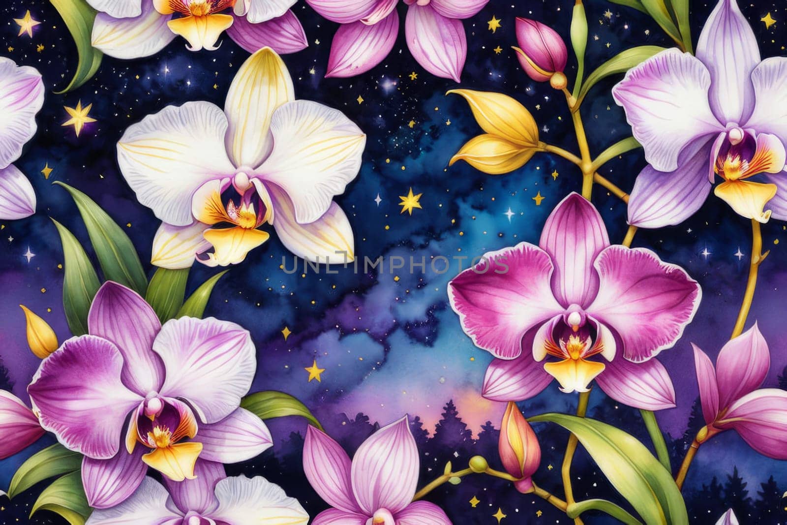 Stunning abstract orchid, bright colors, artistic floral pattern, ideal for creative design projects, bold nature themes, vivid backgrounds, or elegant decor accents
