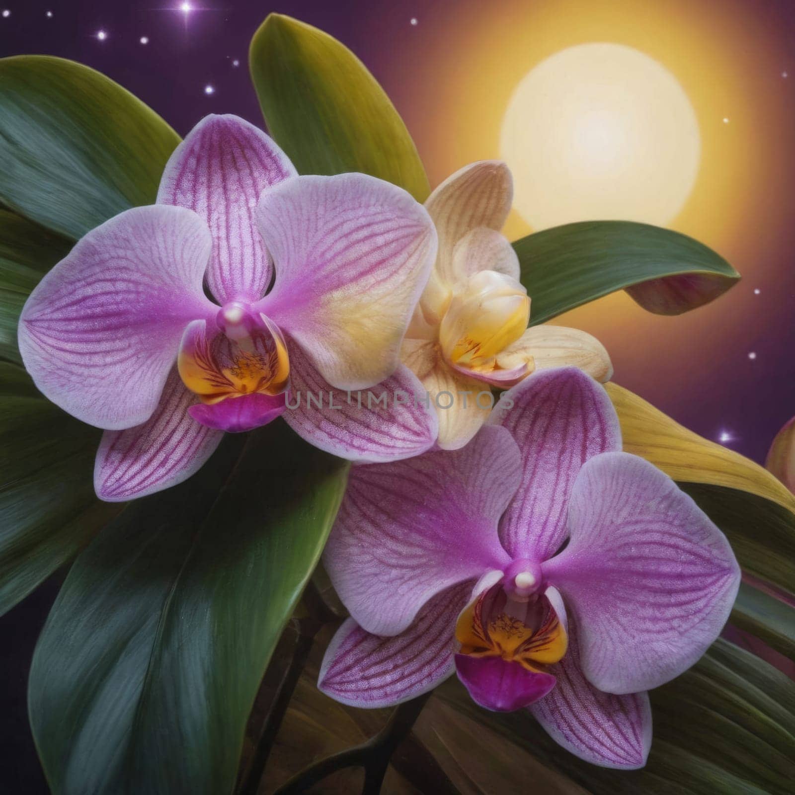 Colorful orchid close-up, bold purple and pink, detailed petals, perfect for floral art, nature themes, vibrant backgrounds, or exotic decor inspirations
