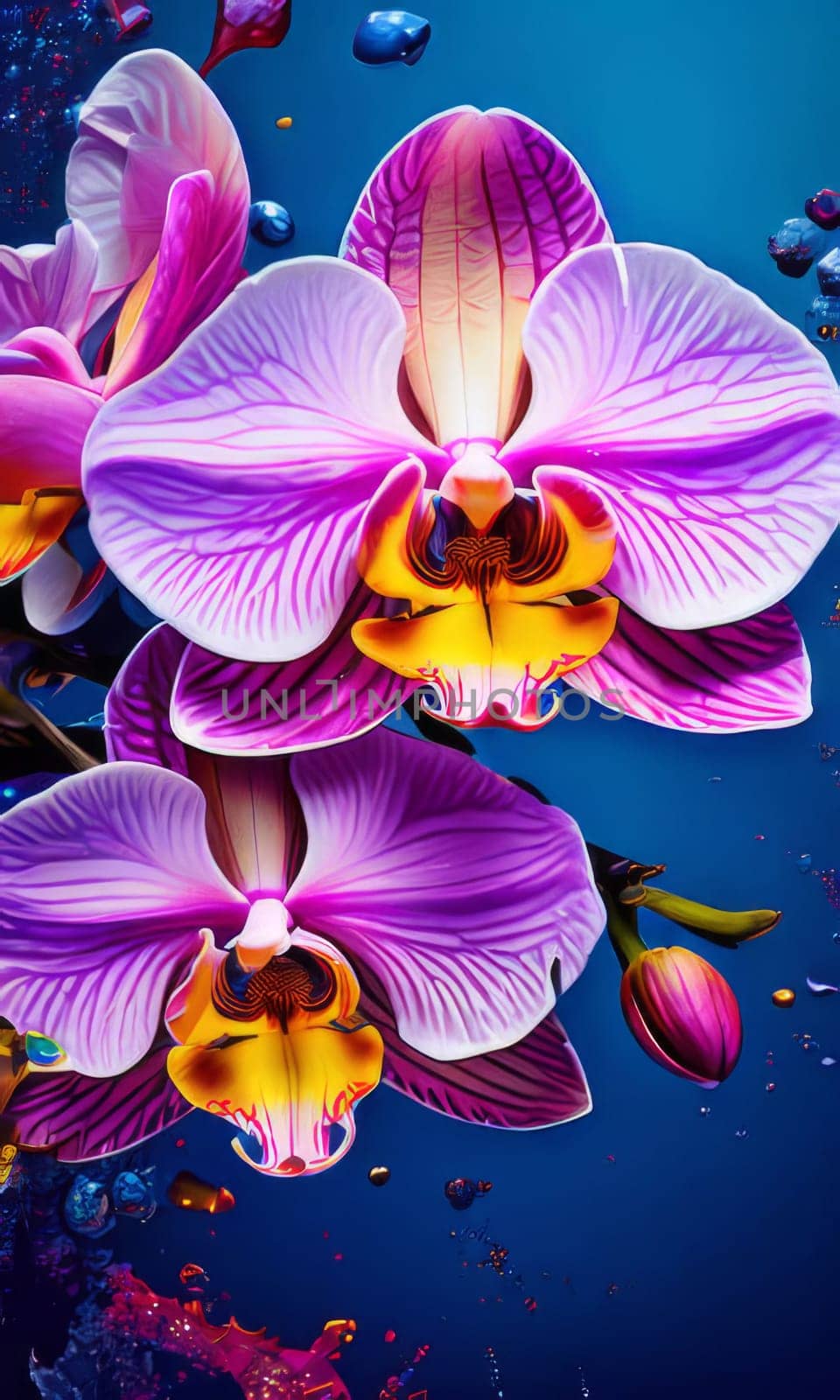 Stunning orchid close-up, rich colors, intricate details, perfect for floral art, nature-themed designs, vibrant backgrounds, or exotic decor inspirations