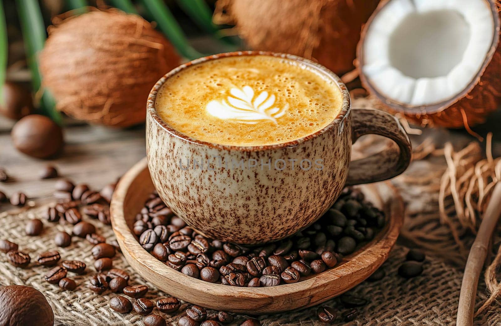 Vietnamese Coconut Coffee Preparation in a Bright Setting. Concept of Coffee Shops, Food Bloggers, Travel Agencies.