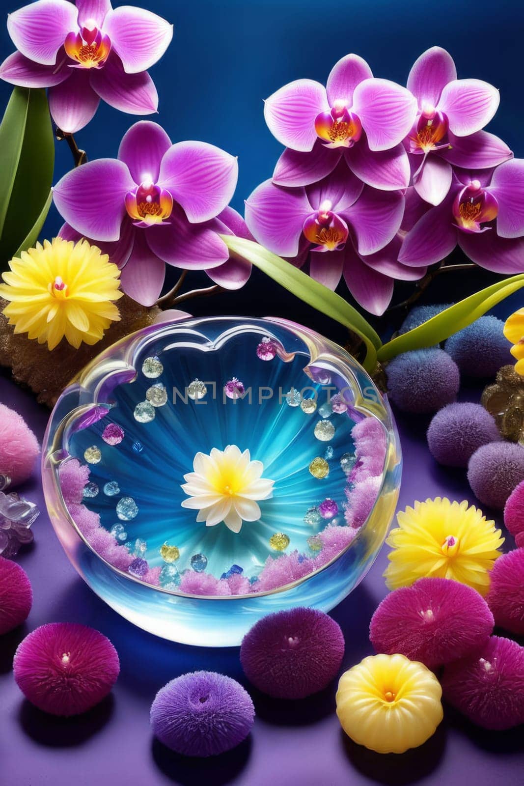 Orchid blooms in rich magenta, purple hues. Close-up captures intricate petal details. Ideal for floral-themed decor, botanical art, nature enthusiasts, photographers