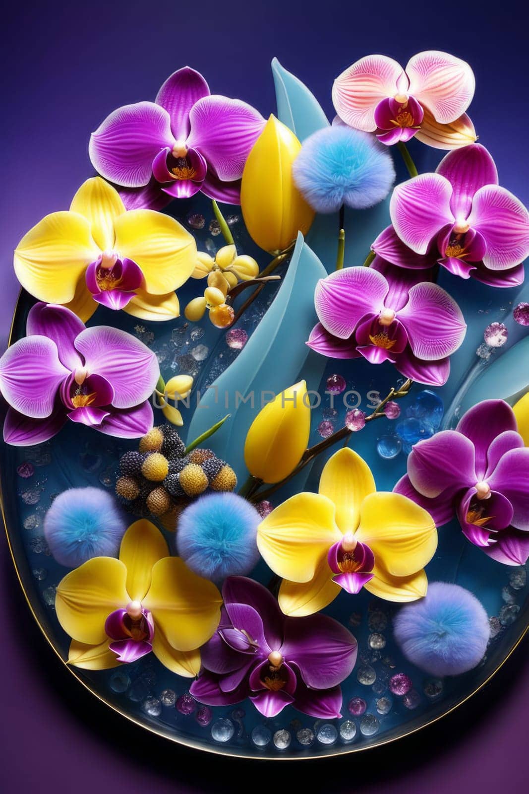 Orchid blooms in rich magenta, purple hues. Close-up captures intricate petal details. Ideal for floral-themed decor, botanical art, nature enthusiasts, photographers