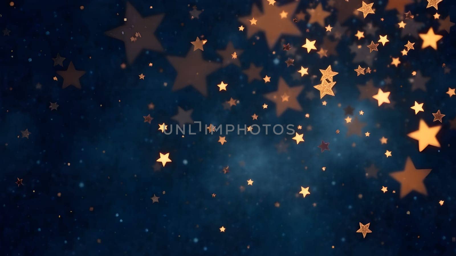 Golden stars shimmer and twinkle as they fall gently in this image, set against a midnight sky with deep blue and black gradients for a magical feel.