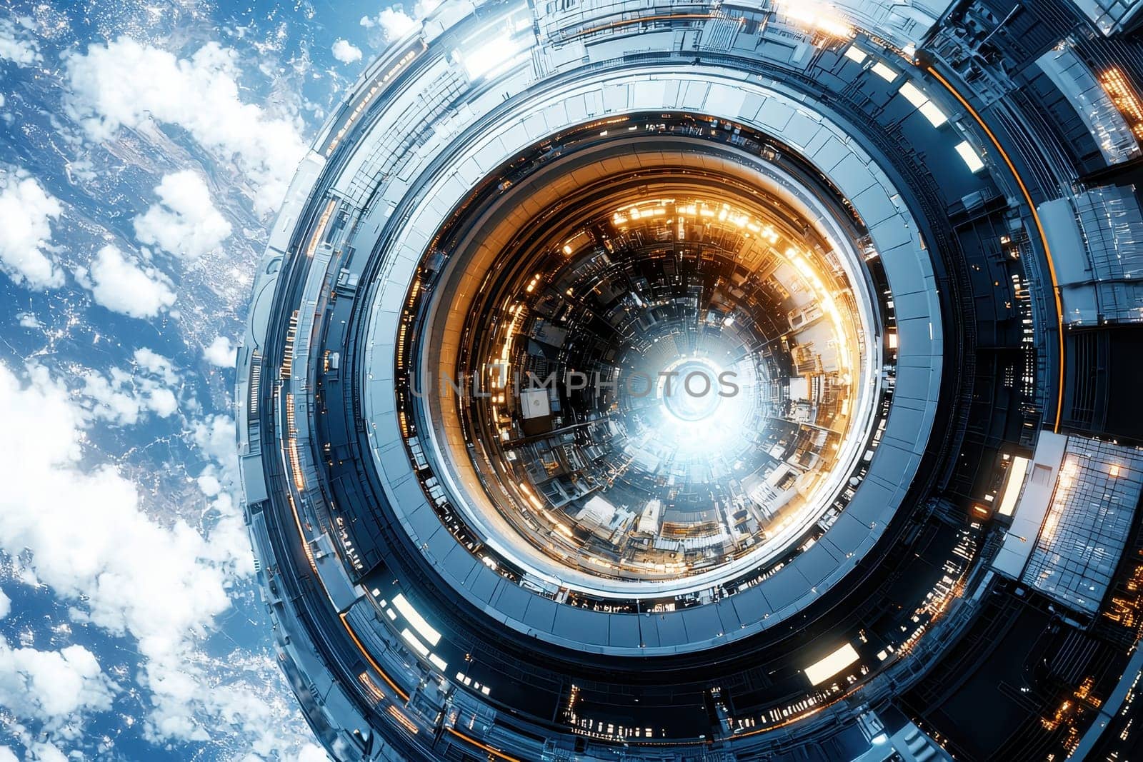 This image showcases a captivating futuristic circular portal emitting bright light, set against a deep space background, symbolizing advanced technology and exploration.