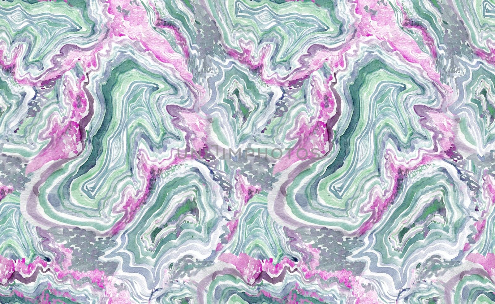 Modern pattern with textured layers of minerals painted with watercolors in lilac shades for textiles and surface design. Digital processing and vertical texture