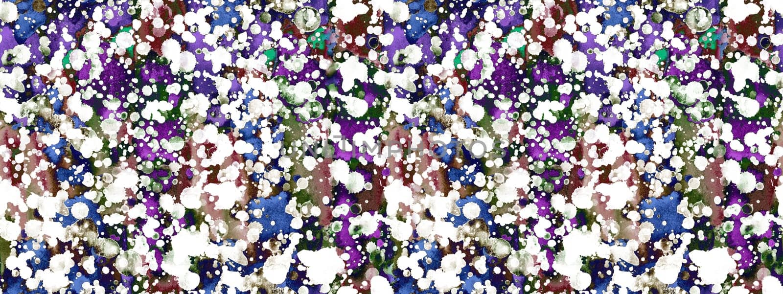 Seamless pattern with abstract creative blots and splashes painted with gouache for paint box design