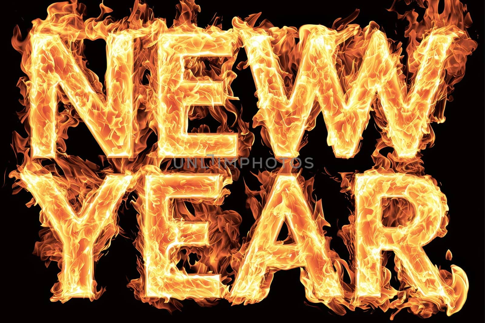 This vibrant and fiery text celebrates the New Year, making it perfect for all festive designs and exciting promotions