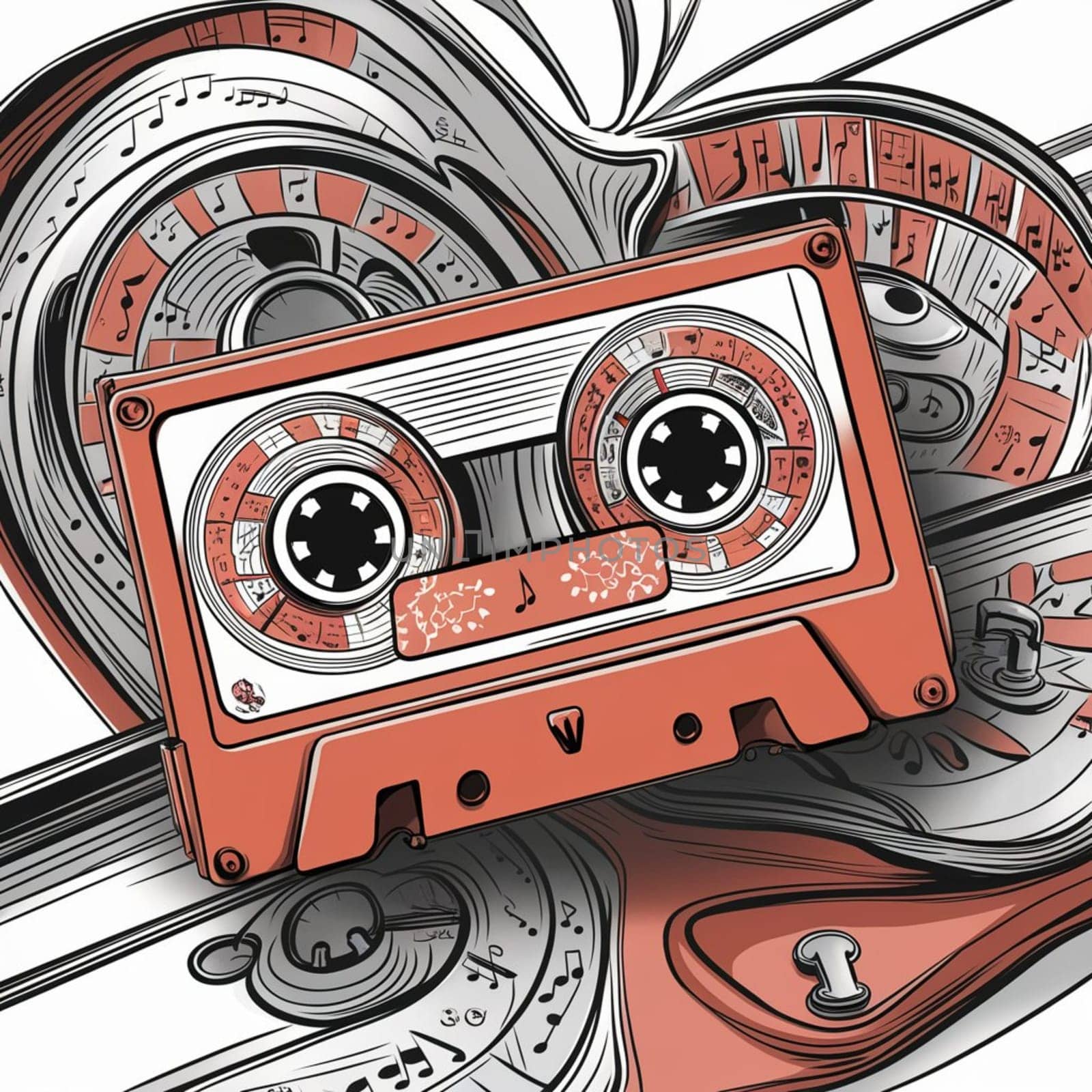 Whimsical background with a cute smiley face on a retro cassette tape - an artistic interpretation
