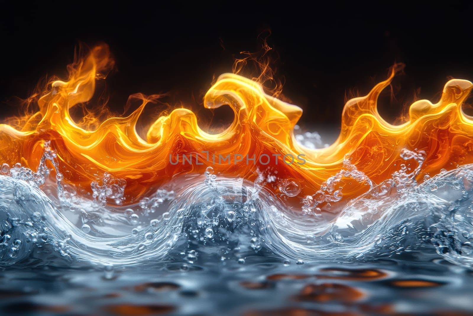 A mesmerizing image showcases the stunning merge of fire and water with vivid clarity and vibrant colors