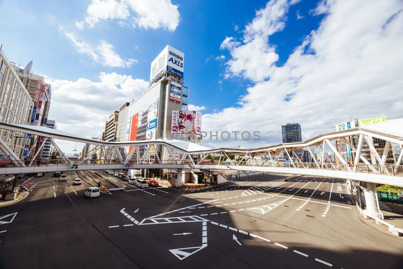 OSAKA, JAPAN - SEPTEMBER 26, 2024: Exterior architectural views of Abeno Harukas from Abiko-Suji St. Abeno Harukas is one of the tallest buildings in Japan