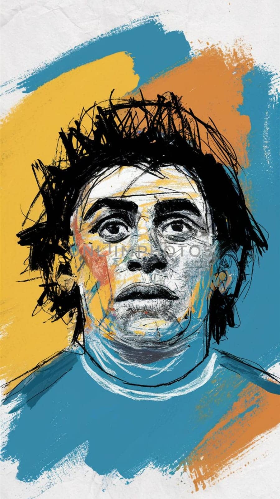 Renowned soccer player captured in an artistic painting with dynamic brush strokes against a textured backdrop