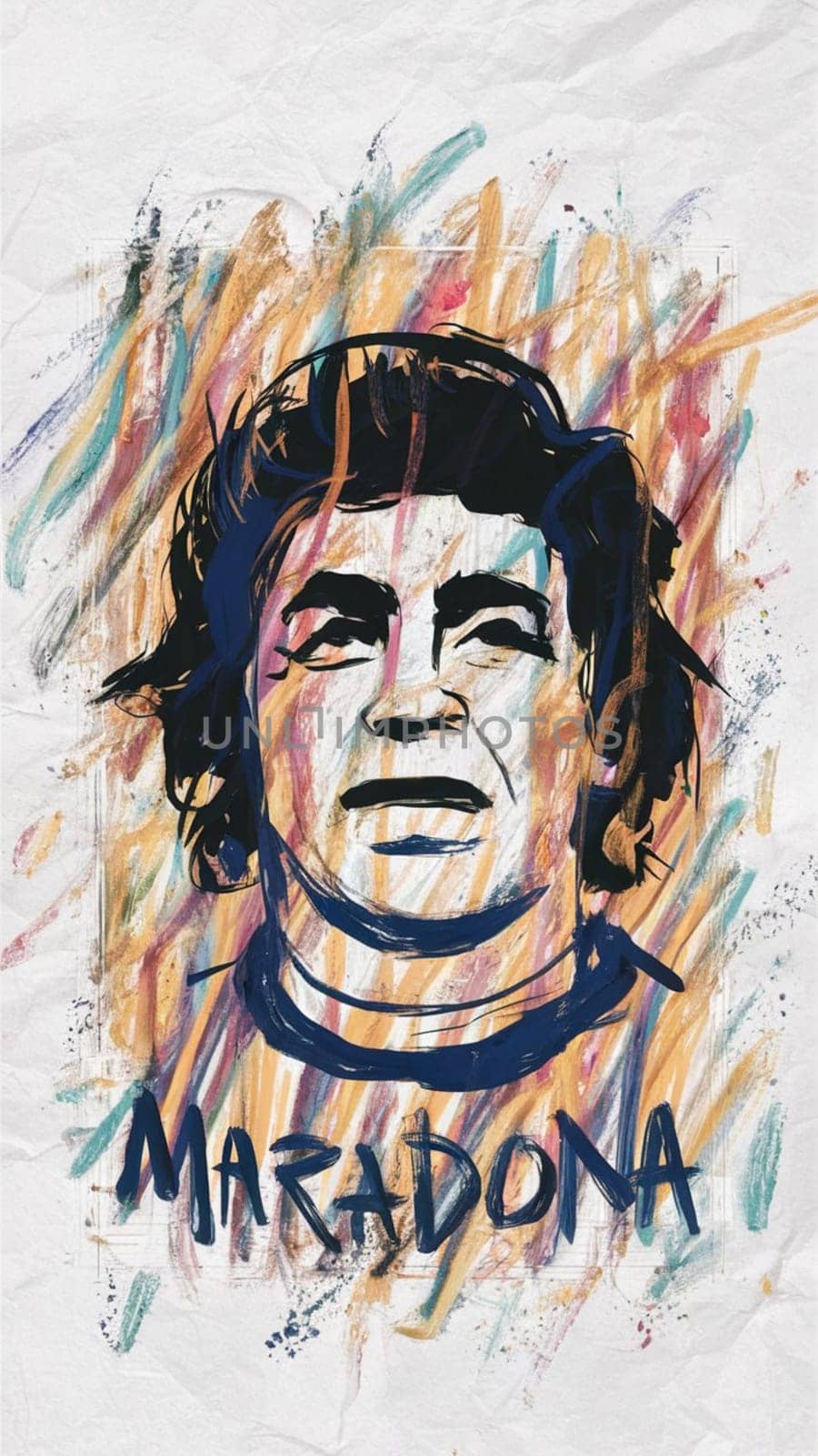 Stylized artistic rendition of a legendary soccer player with vibrant abstract elements