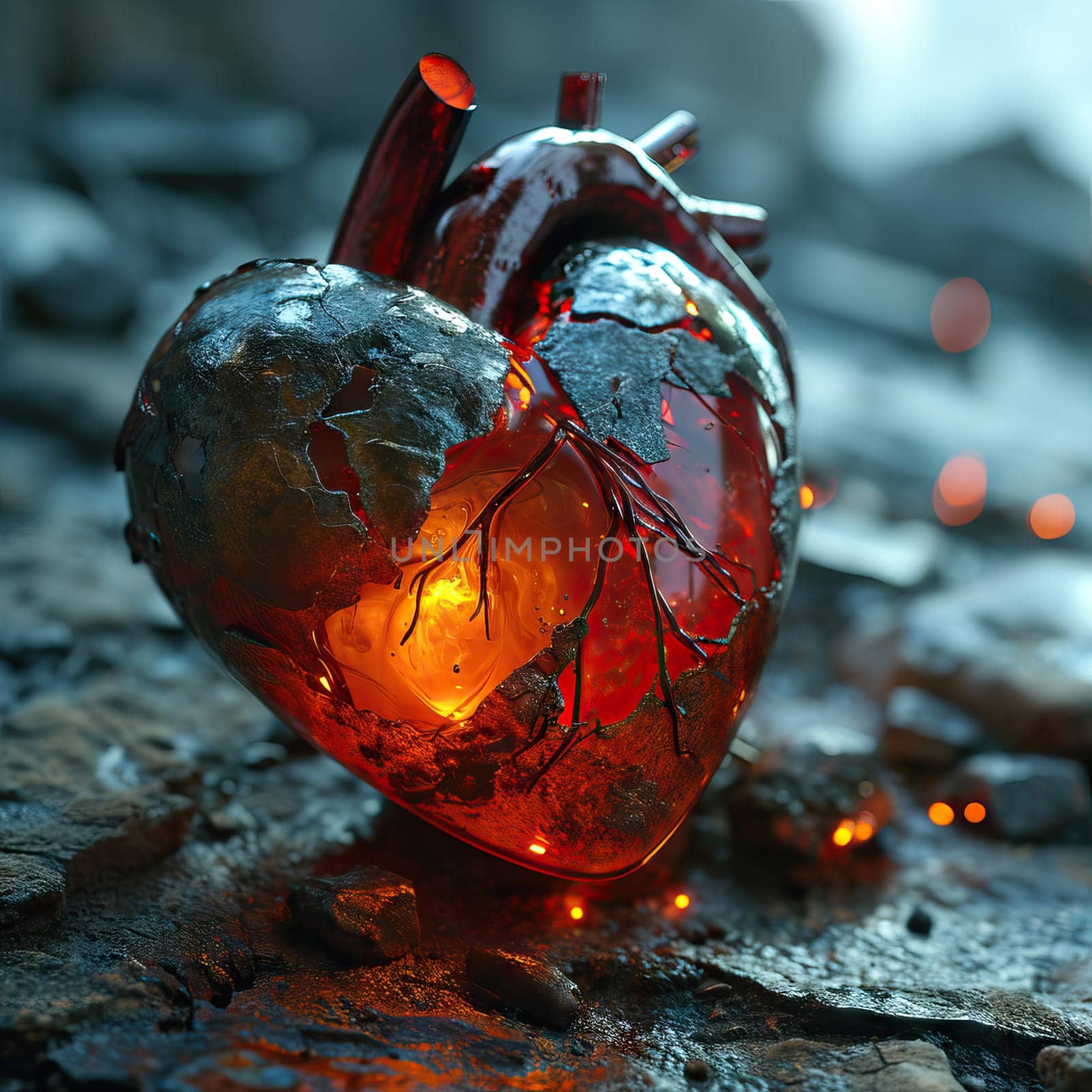 A mesmerizing heart sculpture, glowing beautifully from within, highlighting both its beauty and its fragility