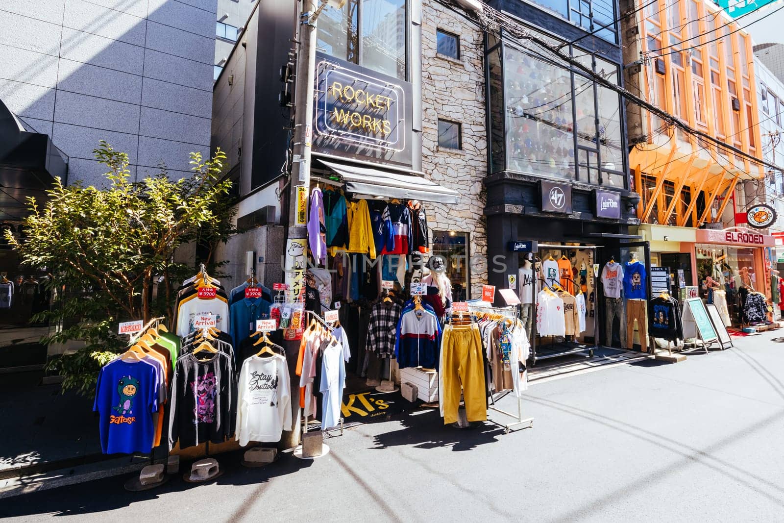 OSAKA, JAPAN - SEPTEMBER 26 2024: The trendy and fashionable Amerikamura district on a clear autumn day in Osaka, Japan