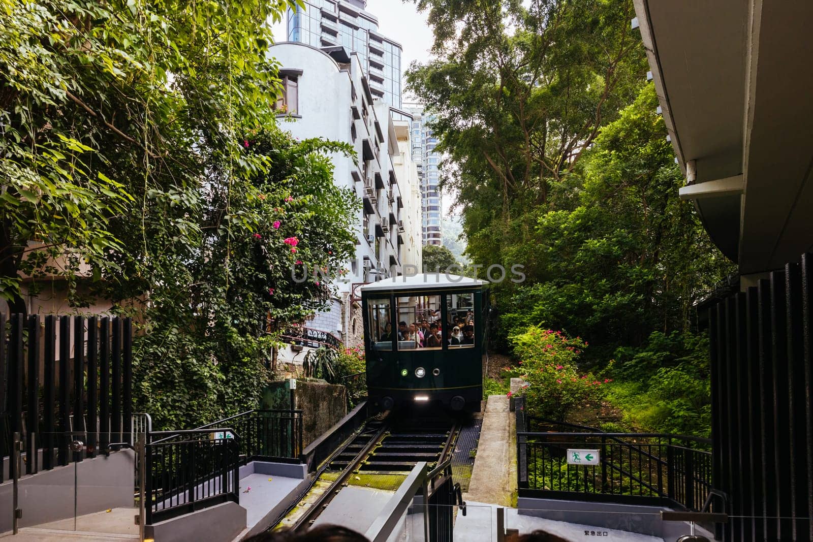 HONG KONG, CHINA - SEPTEMBER 29, 2024: The famous and popular Peak Tram as it ascends Victoria Peak in Hong Kong, China