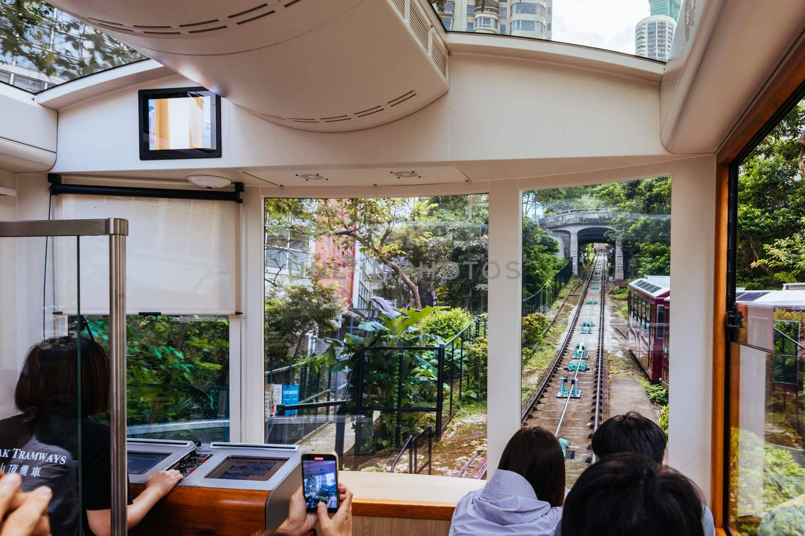 HONG KONG, CHINA - SEPTEMBER 29, 2024: The famous and popular Peak Tram as it ascends Victoria Peak in Hong Kong, China