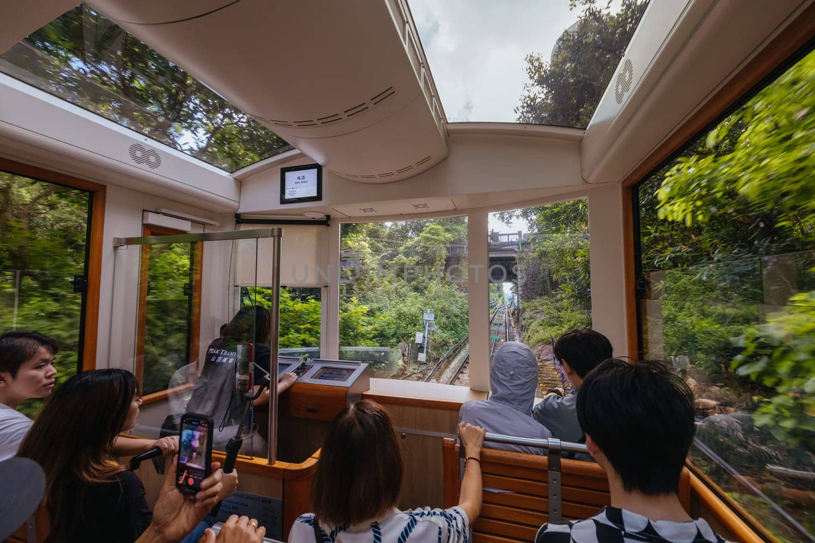 HONG KONG, CHINA - SEPTEMBER 29, 2024: The famous and popular Peak Tram as it ascends Victoria Peak in Hong Kong, China